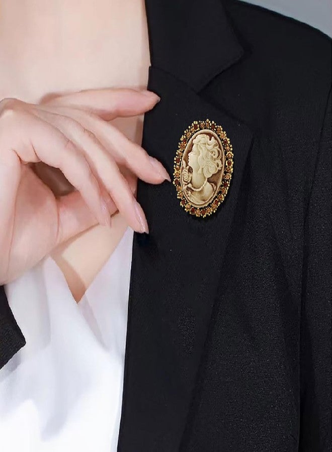 MXUHUI Vintage Style Cameo Victorian Lady Maiden Crystal Rhinestone Pin Brooch (Brown) - Image 2